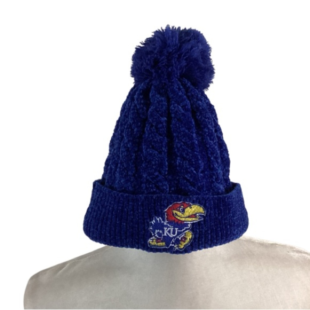New Era Kansas KU Jayhawks Cable Knit Fleece Pom Hat